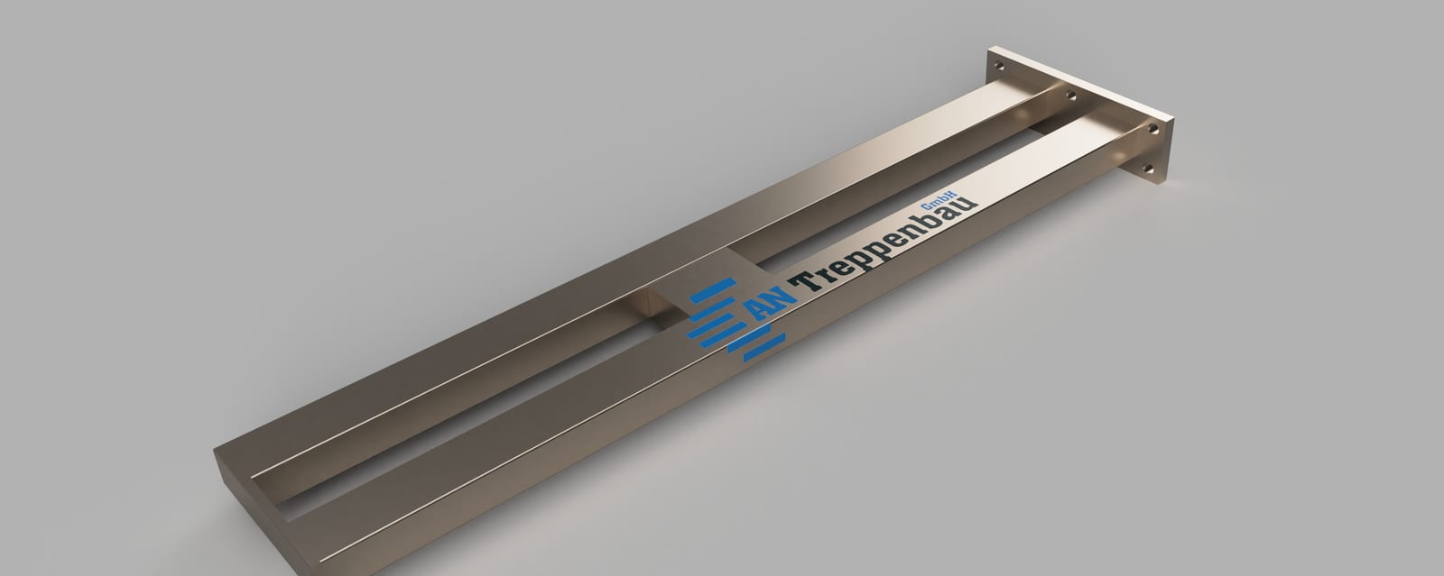 Stahlkonsole für eine Kragarmstufe mit Logo von AN Treppenbau, Produktansicht