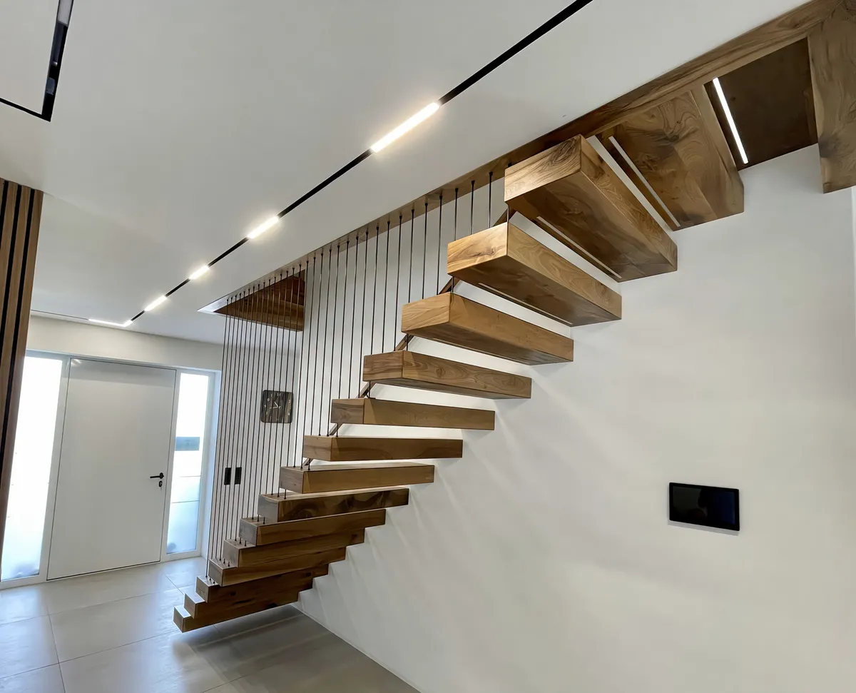 Kragarmtreppe in Ramstein-Miesenbach, Nussbaum europäisch geölt