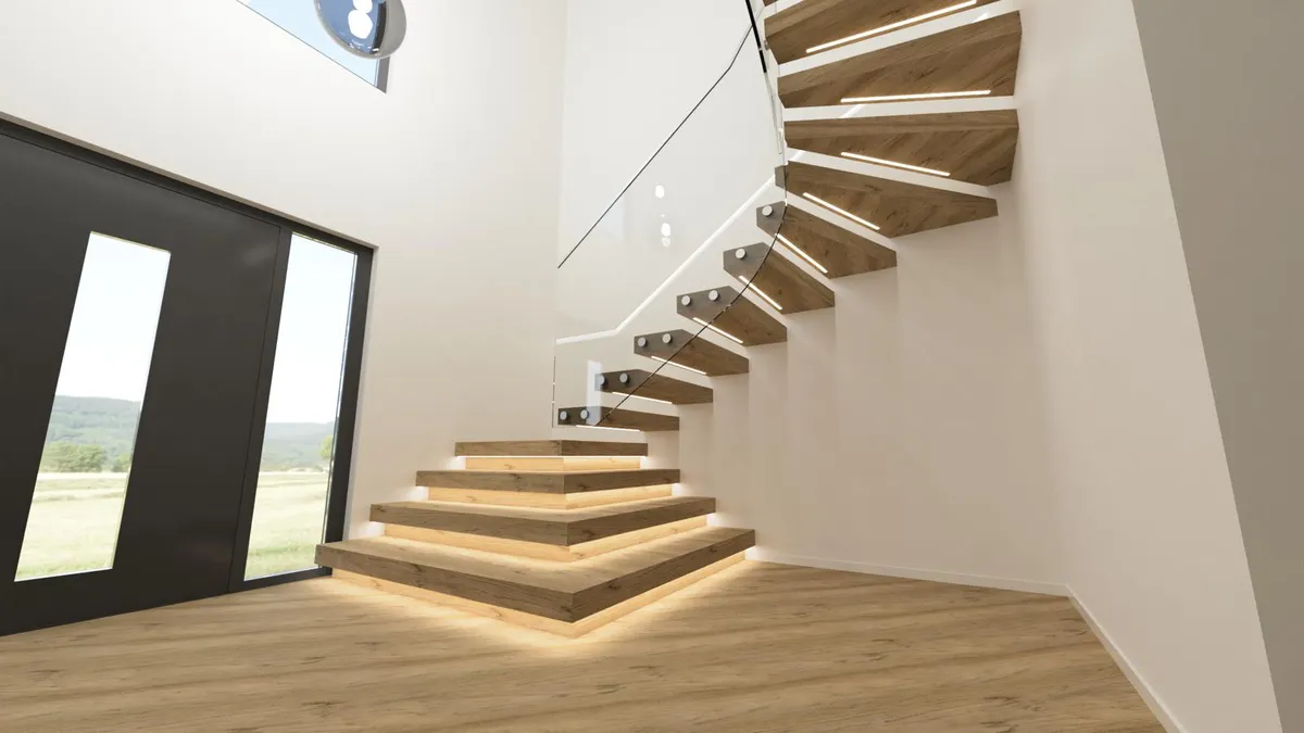 Kragarmtreppe in Usingen, Massiveiche geölt